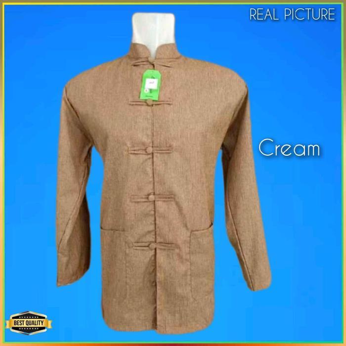 Baju Tradisional Cina Kemeja Imlek Pria Cheongsam Cream