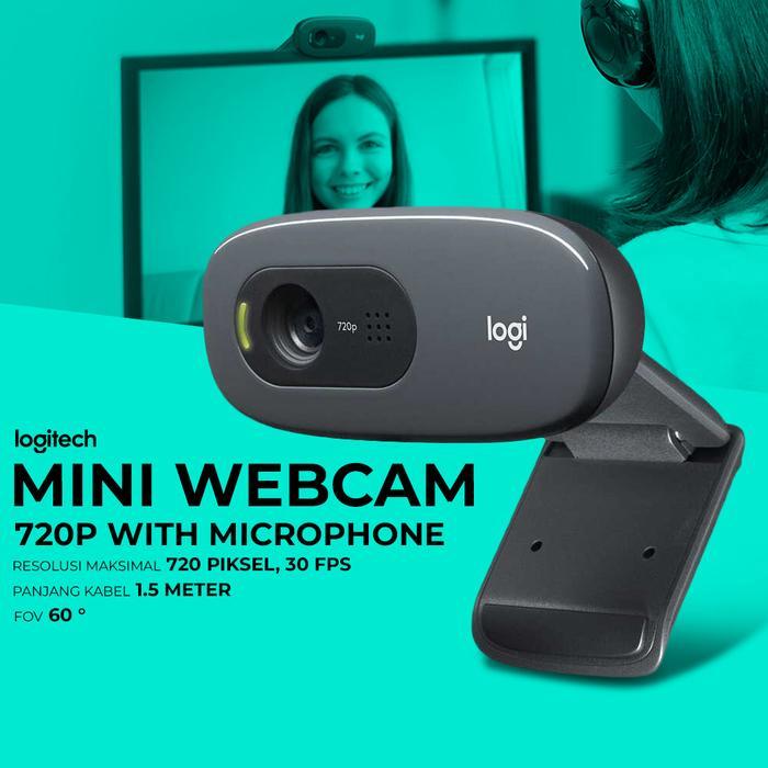 LOGITECH C270 Webcam HD 720p Original Garansi Resmi - Kamera Laptop PC Komputer Eksternal Wide