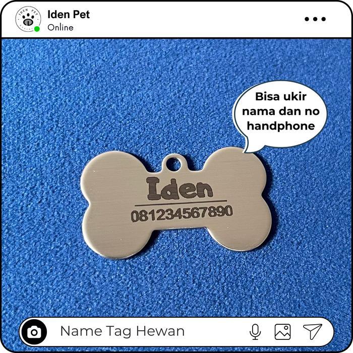 ` IDEN PET Tag Nama Hewan Kucing Anjing Pet Name Tag Custom Ukir Nama StainlessSteel