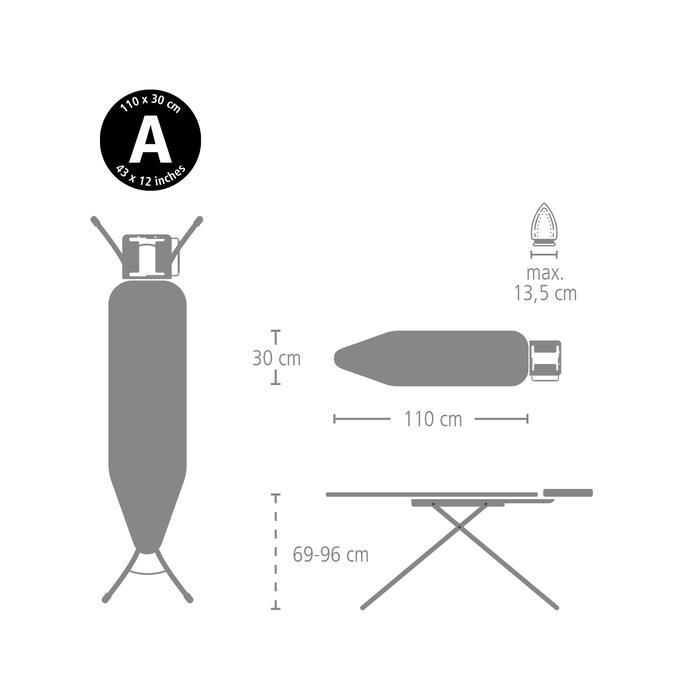 Brabantia Ironing Board A Meja Setrika 110 x 30 cm - Papan Setrika dengan Dudukan Setrika Uap &