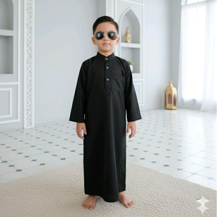 STYLE FASHION Baju muslim jubah gamis Koko anak laki laki 1-15tahun katun Putih Polos Abu Hitam