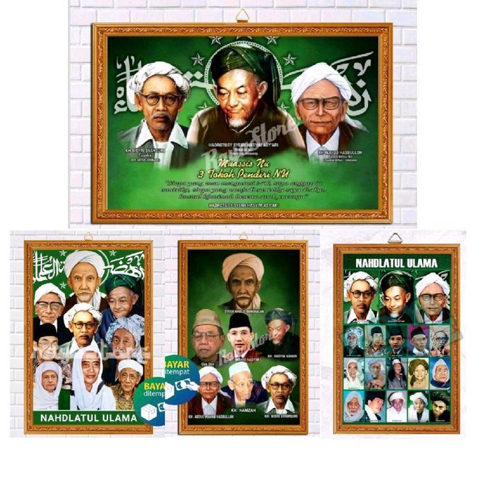 Poster Poto + Bingkai , Pendiri NU KH Hasyim Asy'ari, Ulama Nu, habaib & Ulama, Ukuran 30x45