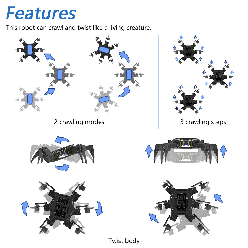 Freenove Hexapod Robot Kit for Arduino, Walking Crawling Twisting, App Remote Control, Servo STEM