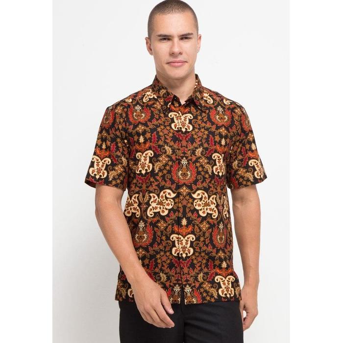 Arjuna Weda Hem Batik Pria Motif Kembang Rambat - Regular Fit Bahan Katun Lengan Pendek Kantong