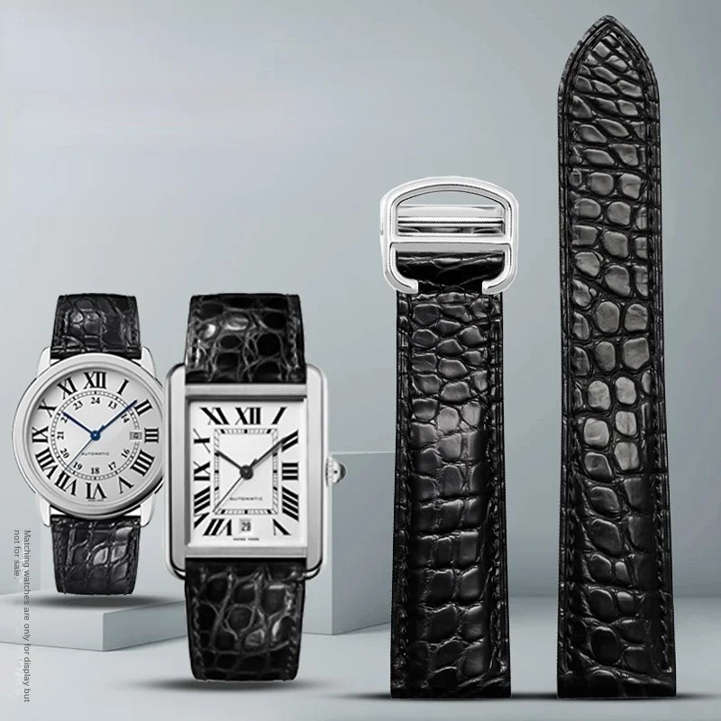Black Brown blue watchband For Cartier crocodile strap Genuine leather tank Solo key London calibo