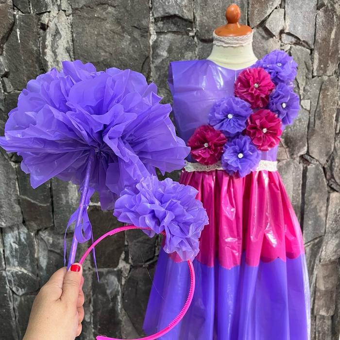 Baju Daur Ulang Plastik Kostum Karnaval Anak bunga Fashion