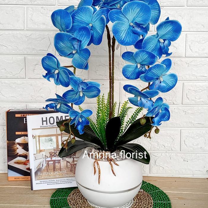Ada Stok bunga anggrek latex jumbo artificial pot bola//bunga anggrek bulan