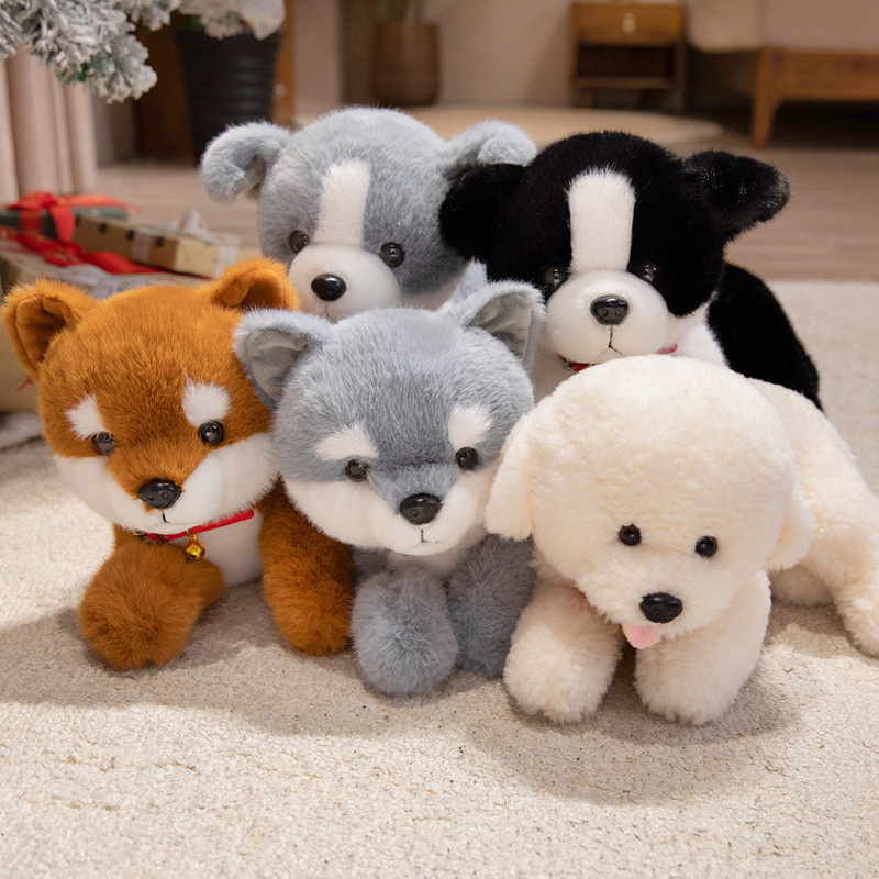 33/40cm Simulated Lying Posture Dog Plush Doll Border Collie,Shiba Inu,Bichon Frise Plush Toy Pet