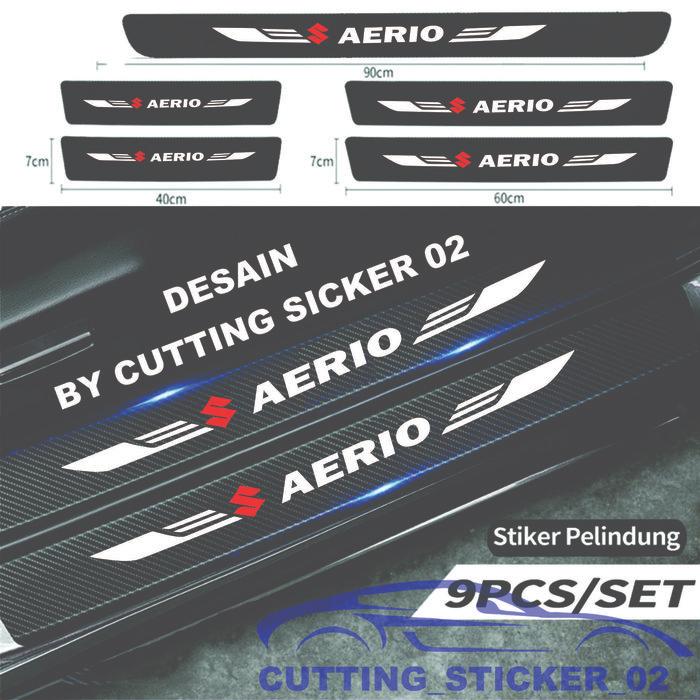9Pcs Sticker Carbon 3D Mobil Aerio Sticker Karbon 3D Pelindung Pijakan Bumper Bagasi Suzuki Aerio