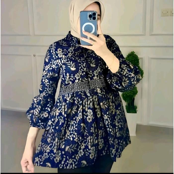 PROMO Baju Batik Pasangan Model Kebaya Lengan Balon Rempel Motif Baru - Katun, Atasan, Remaja,