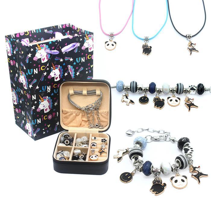 ` 66pcs Charm Bracelet Making Kit, Kit Pembuatan Perhiasan Kristal, Perhiasan Manik-manik