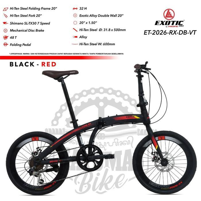 SEPEDA LIPAT 20 EXOTIC 2026 RX VT DISC BRAKE 7 SPEED - Black Red