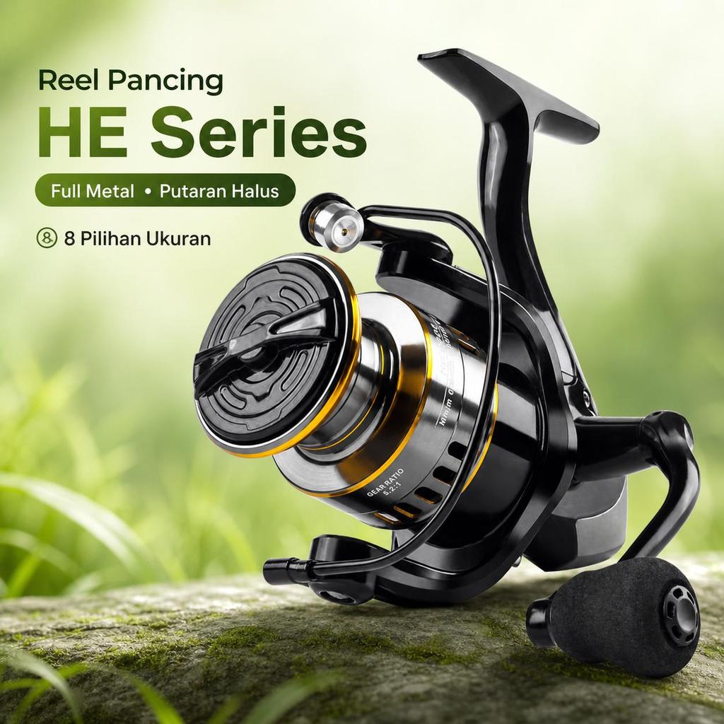 Reel Pancing Spinning HE500 HE1000 HE2000 HE3000 HE4000 HE5000 HE6000 HE7000 Bodi Logam Penuh Warna 
