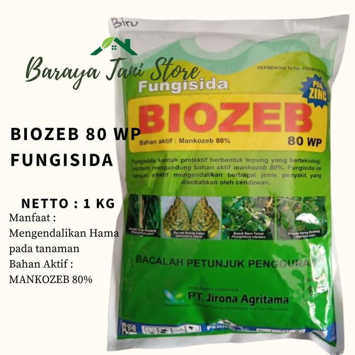 ` FUNGISIDA BIOZEB 80 WP BIRU 1 KG KEMASAN PABRIK PENGENDALI HAMA TANAMAN Dengan Bahan Aktif