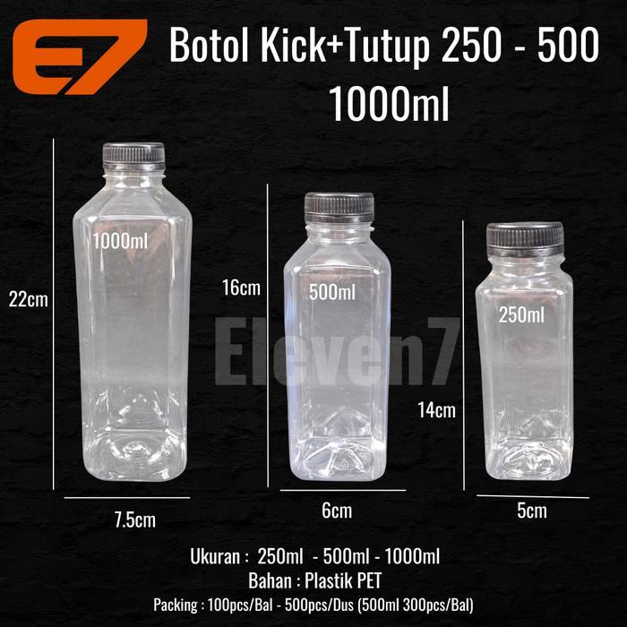 BOTOL PLASTIK PET KICK+TUTUP 250ML-500ML-1000ML - BOTOL KOTAK/SQUARE