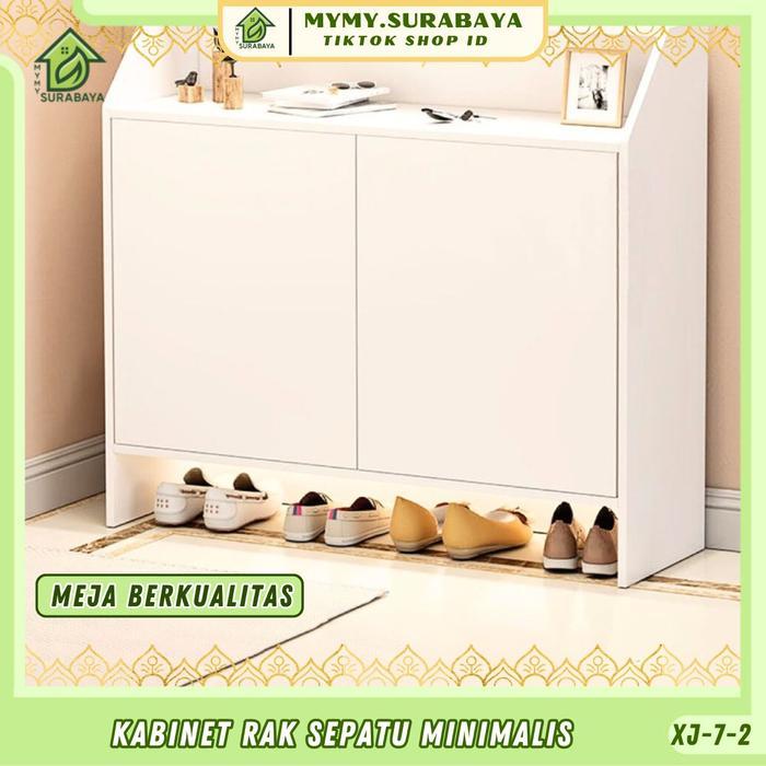 Mymy.Surabaya - {COD} Lemari Sepatu Warna Putih Minimalis Rak Sepatu Kayu Kabinet Multifungsi XJ-7-2