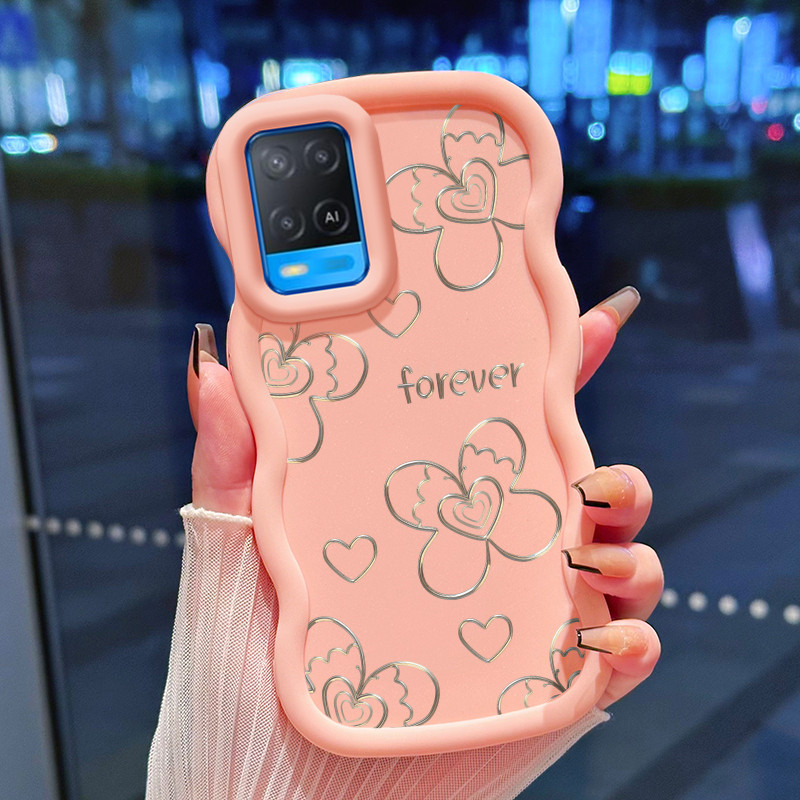 Casing Hp Untuk OPPO A54 Case Kupu-kupu Hati Perak Cesing Polos Kasing Macaron gelombang Kesing Sili