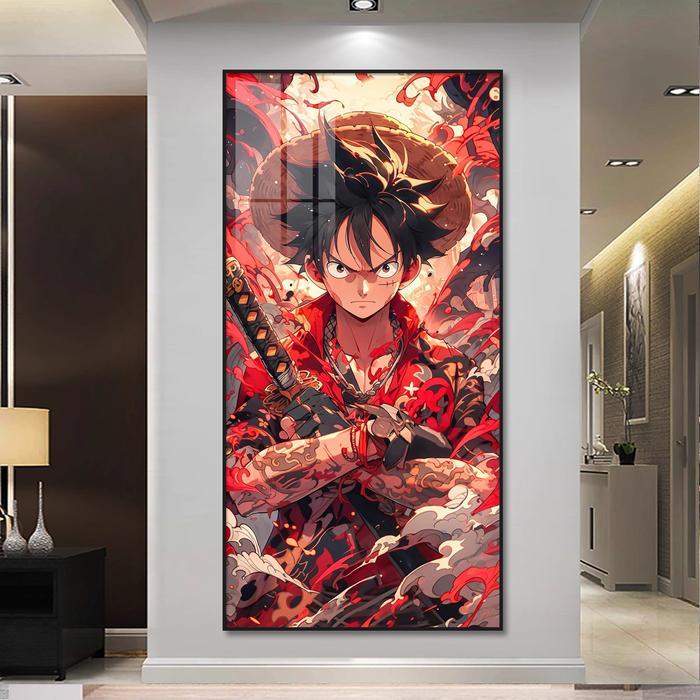 Lukisan Porcelain 5D Diamond Motif Anime One Piece Vertikal Pajangan Dinding Kristal Timbul Mewah