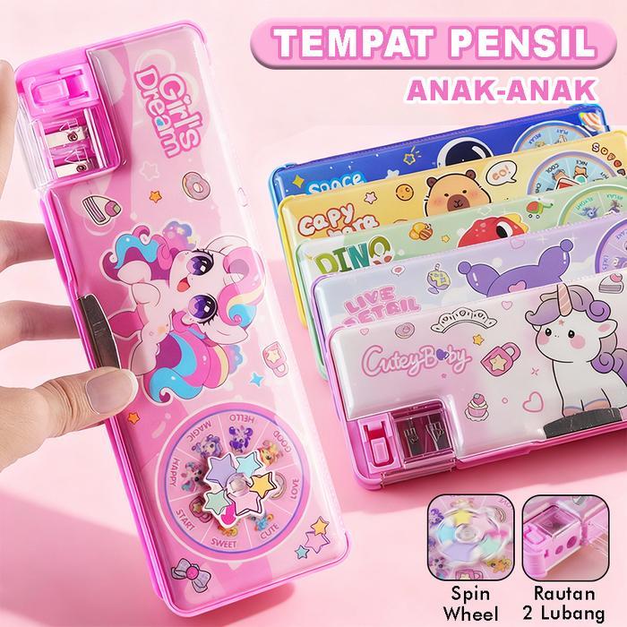 Tempat Pensil Anak Magnetik dengan Rautan 2 Lubang & Spin Wheel BA-2102