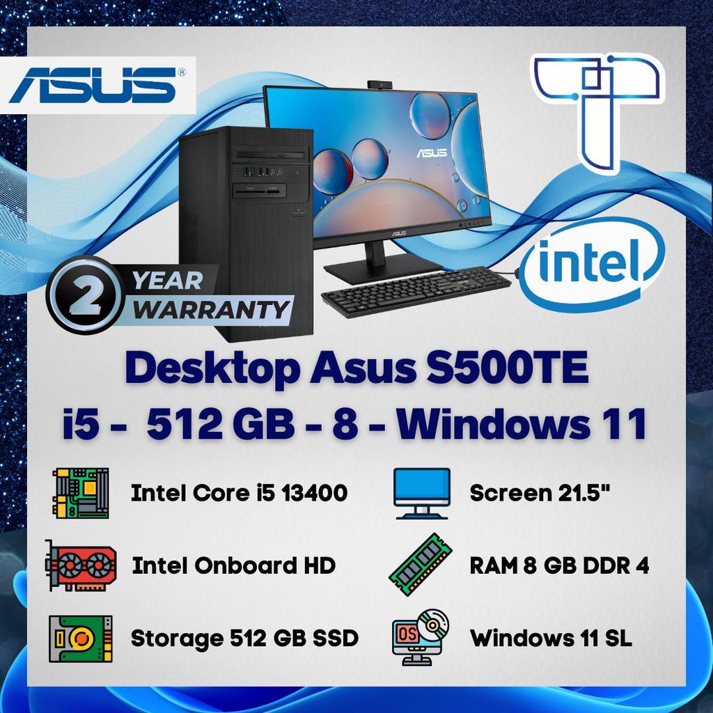 Asus S500TE 585000003W Desktop PC - Core i5 13400 - 512 GB - 8 GB DDR4 - Intel Onboard HD - 21.5" Mo