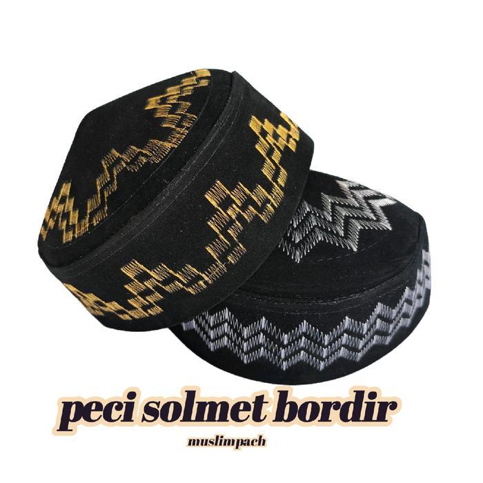 TERLARIS MF peci songkok solmet bordir /kopiah uje dewasa Muslim Pria Hitam Motif Nyaman Lembut Haji
