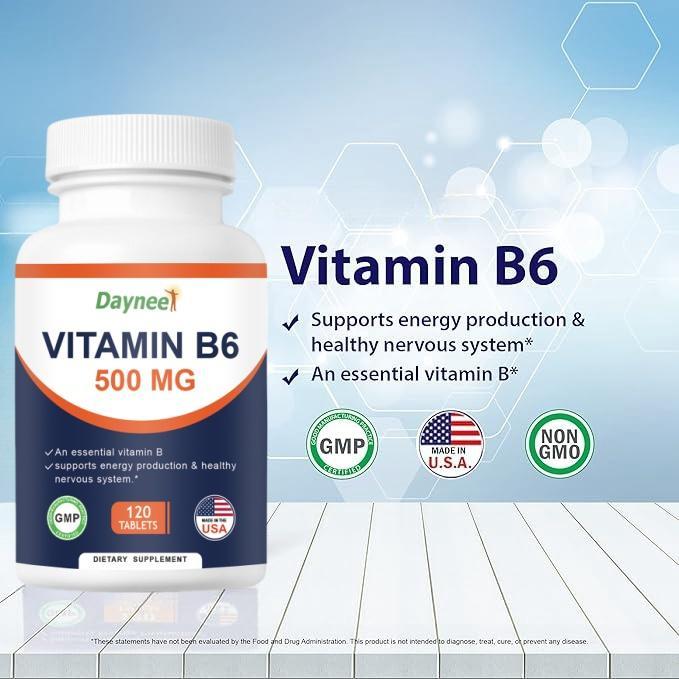 Terlaris  Vitamin B6 (Pyridoxine HCI), 500 mg 120 Tablet Vegetarian untuk Meningkatkan Produksi