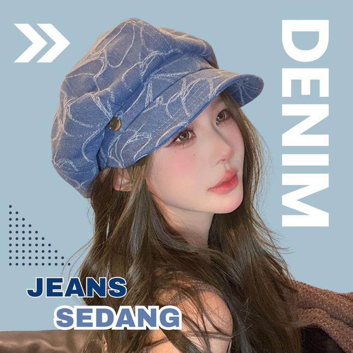 Topi Golf Jeans Bervolume / Topi Cewek Keren Denim Jeans / Topi Wanita Biru Jeans