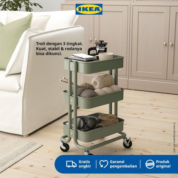 IKEA RASKOG Troli Dapur Serbaguna Abu-Hijau 28x38x61cm