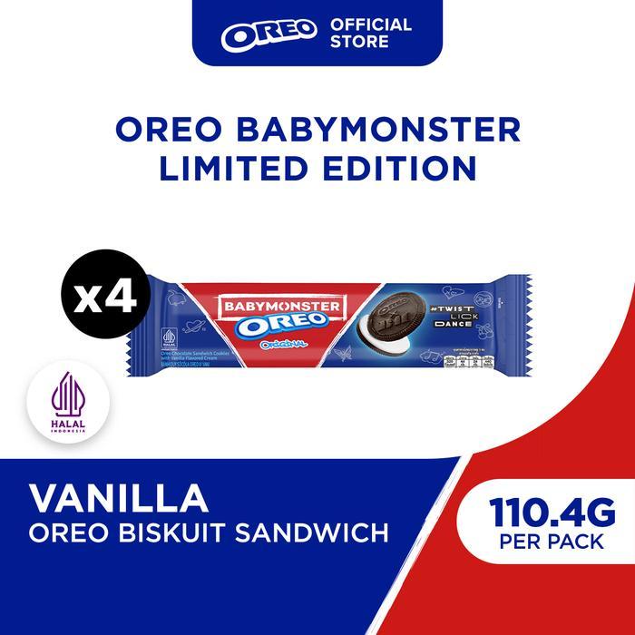 Oreo Babymonster Original 110.4G (Paket Isi 4), Biskuit Sandwich Cokelat Dengan Krim Rasa Vanila
