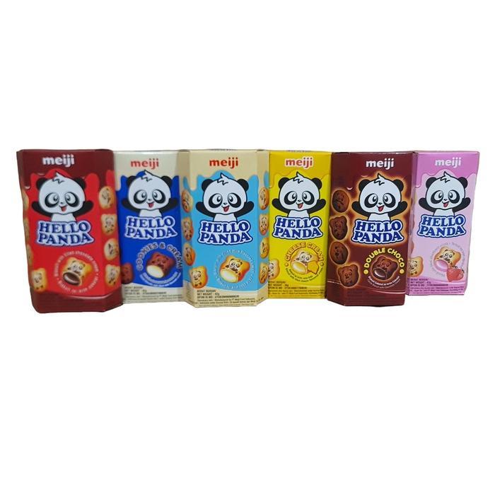 Biskuit Snack Jajanan Anak Helo Hello Panda Meiji Coklat Keju Vanila Strawberry double choco (Pack)