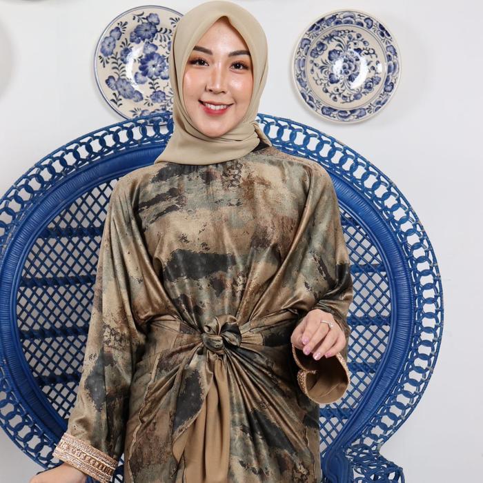 Tamia Kaftan Kaftan Ikat Sutra Premium Gies 1203 Wanita Muslim Silk Formal Gamis Mewah Motif