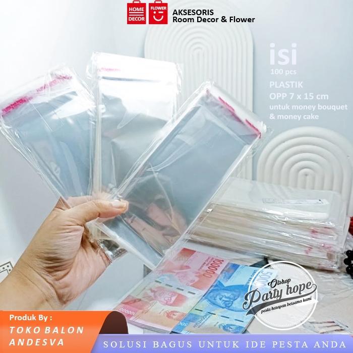 isi 100 Plastik Benig 7 x 15 cm / Plastik OPP Lem Uang Buket / Plastik Souvenir / Plastik Money Cake