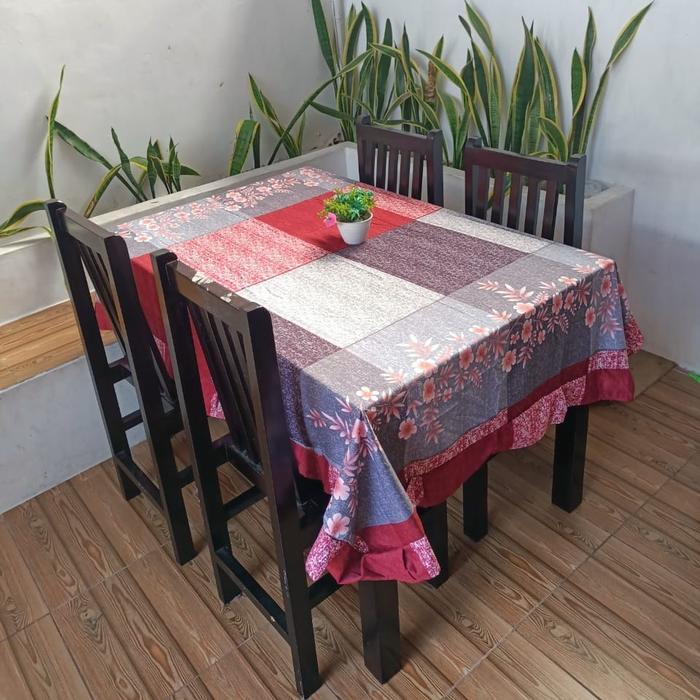 Taplak Meja Makan Jumbo Kain Katun Kotak Modern