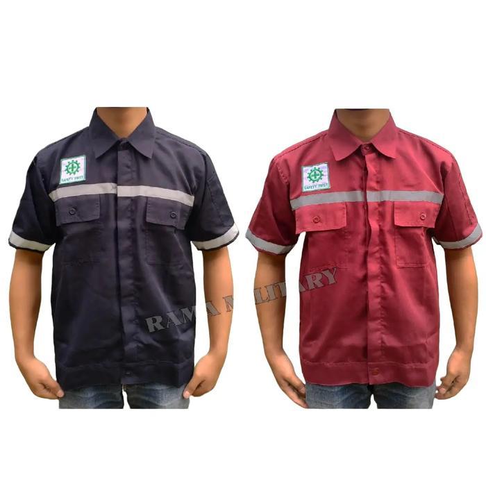 PROMO KAMEJA KERJA SAFETY LENGAN PENDEK Katun Hitam Wearpack Pria Baju pendek