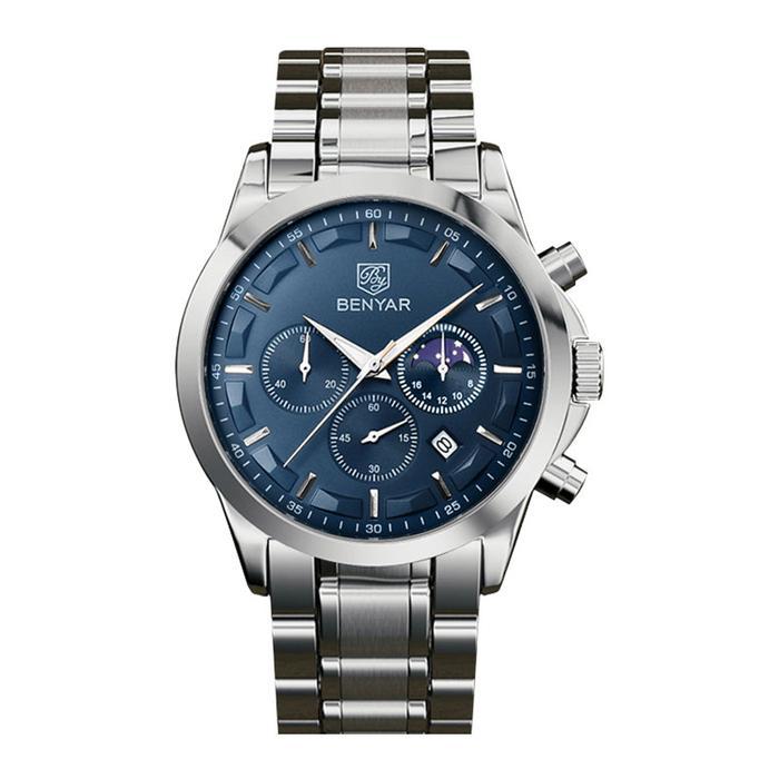 PROMO BESAR Jam Tangan Pria Benyar BY-5160SS-SLVBLU Chronograph Blue Dial Stainless Steel Strap