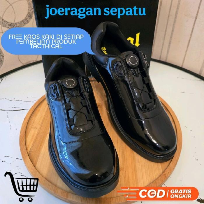 SEPATU PDH KILAP TALI PUTAR TACTICAL KULIT ASLI SEPATU PDH TACTICAL TALI PUTAR PRIA WARNA HITAM