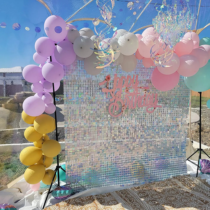 Advertisement Shimmer Wall Backdrop Iridescent Silver Sequin Shimmer Wall Panels For Birthday Party