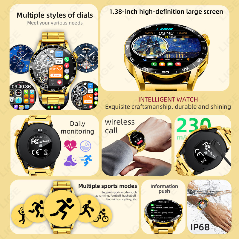 Original LIGE Smart Watch Wireless Call Weather Forecast Magnetic Charging Waterproof Music Control