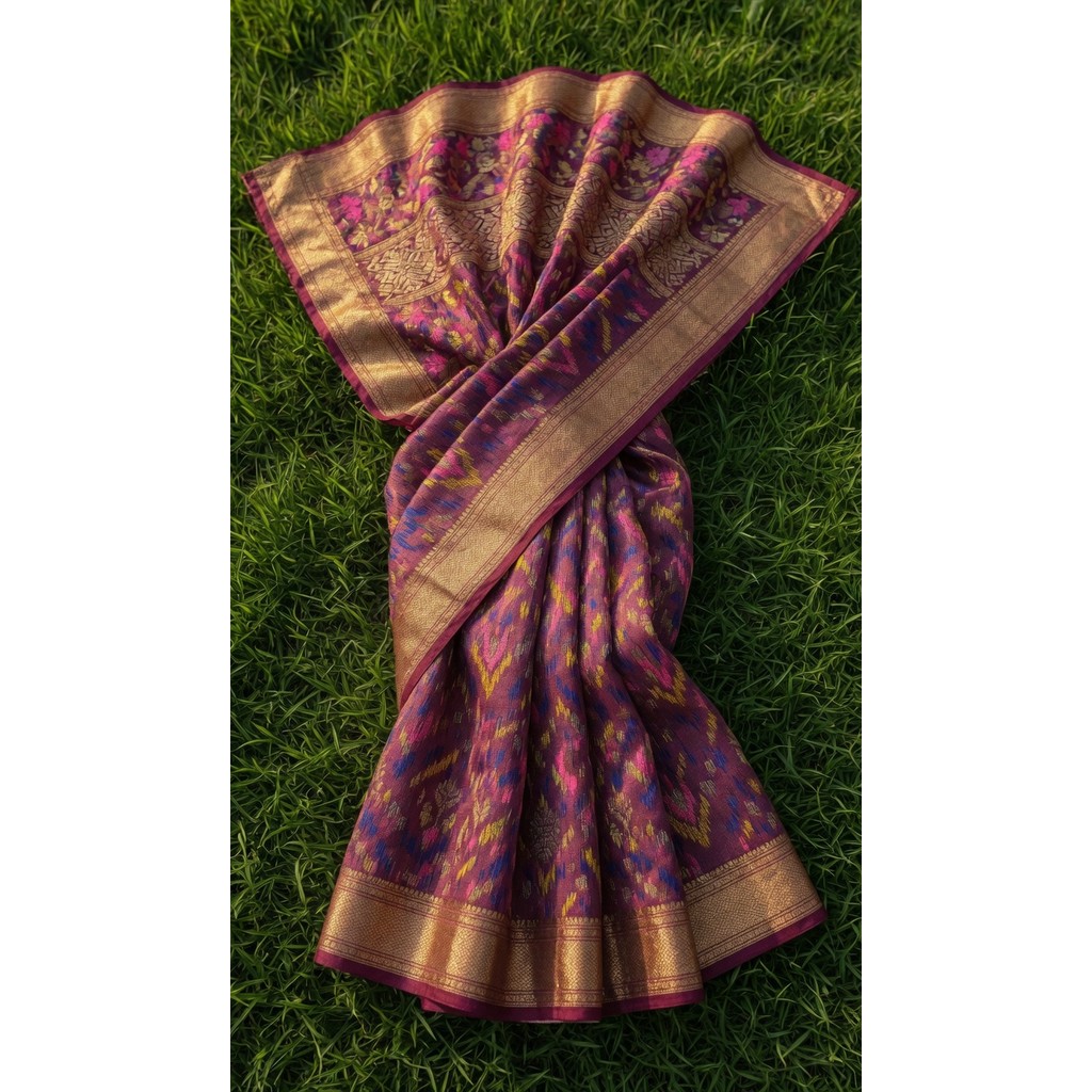 Kain Tenun Endek Bali Pink / Motif Bunga Bintang Kombinasi