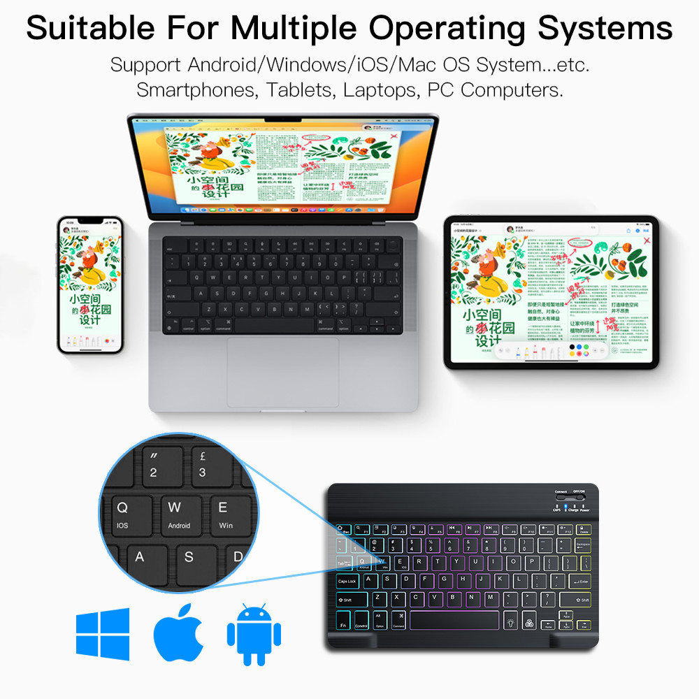 Wireless Bluetooth Keyboards For Android iOS Windows Mini Backlight Keyboard For Apple Xiaomi