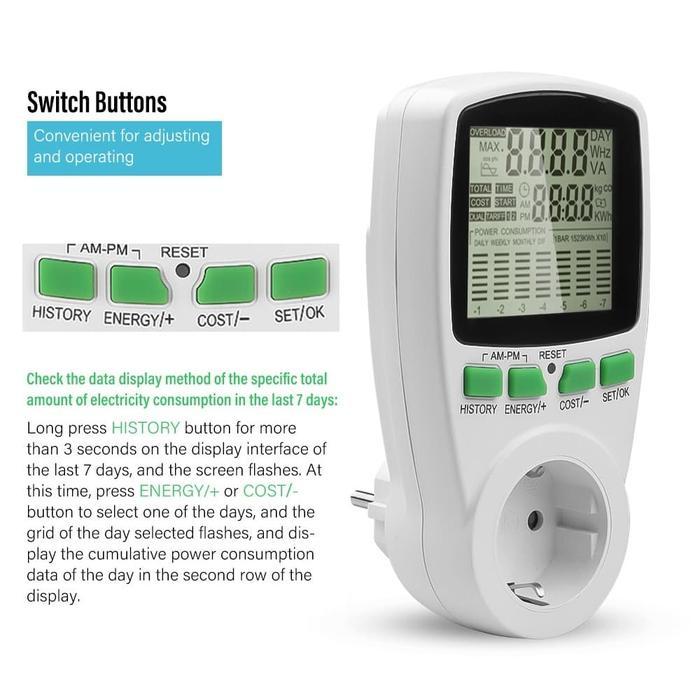 Power Watt Meter Digital Ac Power Analyzer Power Energy Meter Hijau