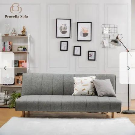 Sofa Bed Porcela Olympic Chiffon Original Furniture Busa Kayu Sandaran - Abu-abu