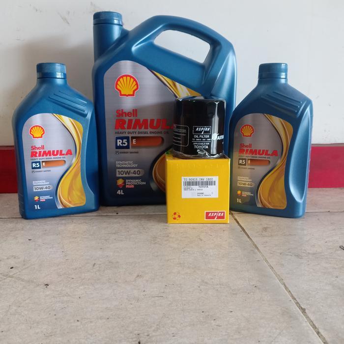 Paket Oli Mobil Diesel SHELL RIMULA R5E 6 L + Filter Oli TOYOTA HILUX