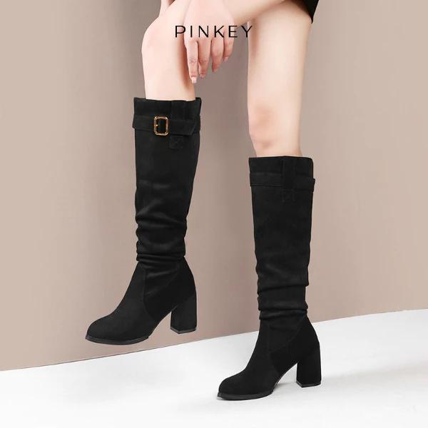 Sartorialele// Pinkey P404 Boots Panjang Selutut High Heels Import - Sepatu Boots Kerut (Slouchy)