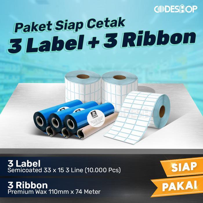 HOT PROMO (PAKET) RIBBON WAX ZEBRA ZD220 FREE LABEL 33X15 SEMICOAT