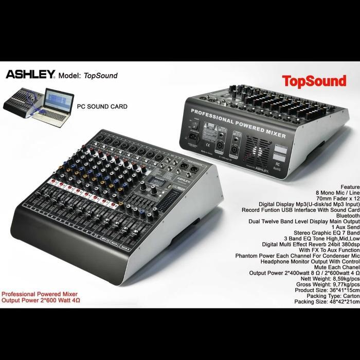 Power Mixer Ashley Top Sound 8Ch Usb Bluetooth Soundcard