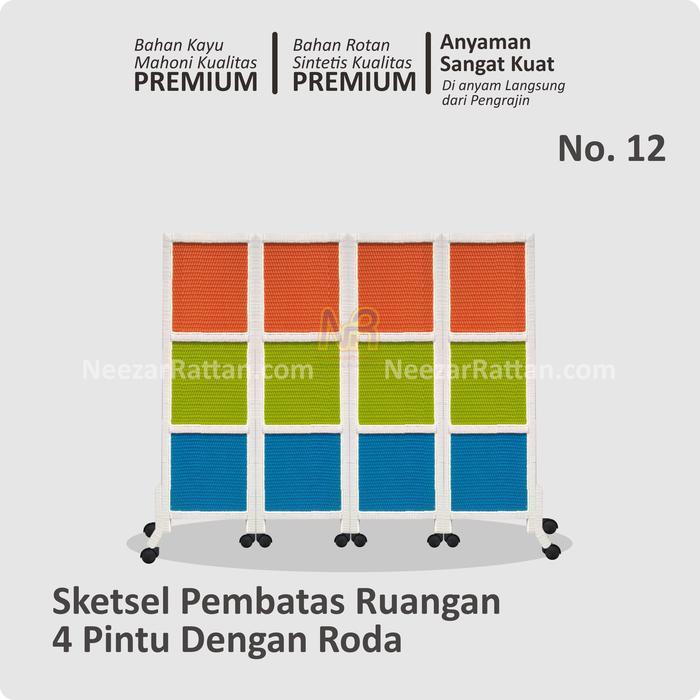 Sketsel partisi pembatas Penyekat ruangan no 12, 4 pintu, PAKAI RODA sekat ruang tamu estetik