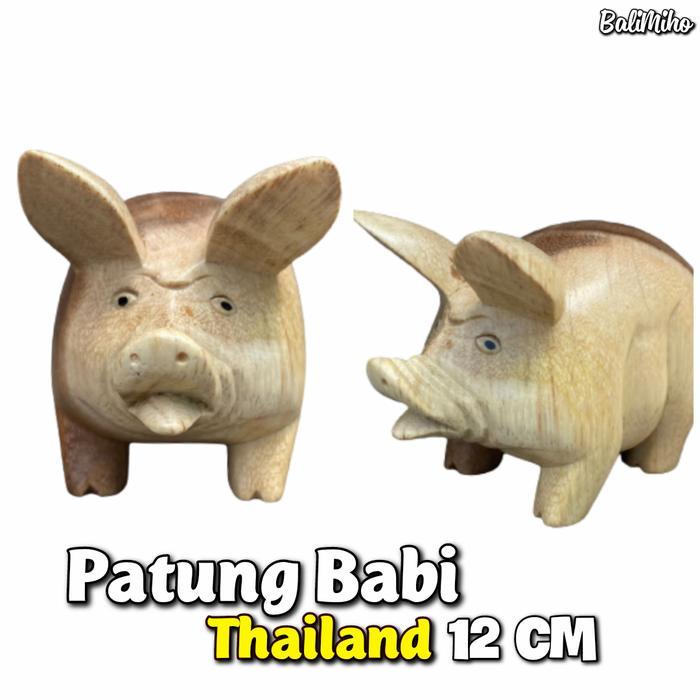 Patung Babi Kayu Thailand Pajangan Babi Patung Binatang Pig Statue