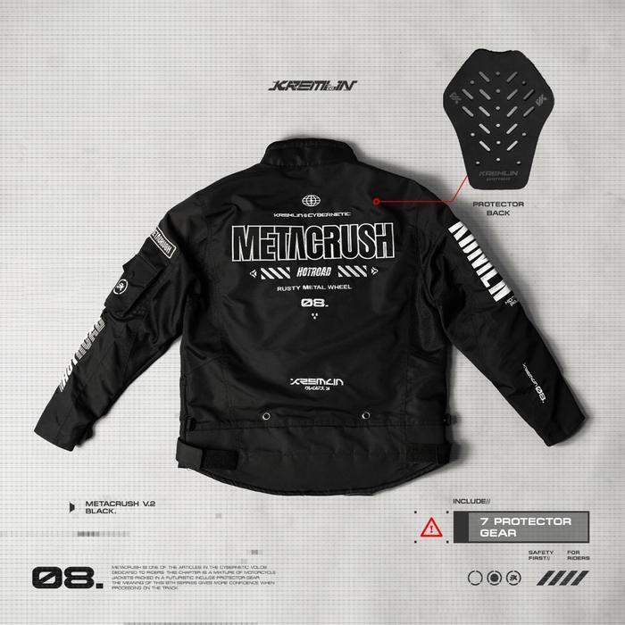 KREMLIN Jacket Black Biker Cyberpunk Motor - METACRUSH V.2 - HITAM