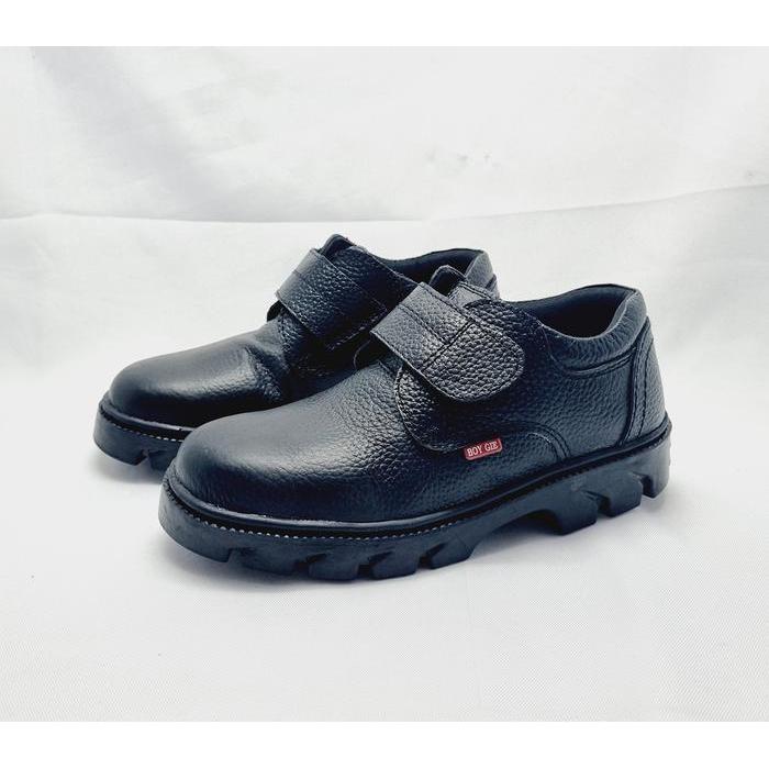 Sepatu Safety Pria Kerja Proyek Kulit Sapi B335 Velcro Pelindung Besi Shoes